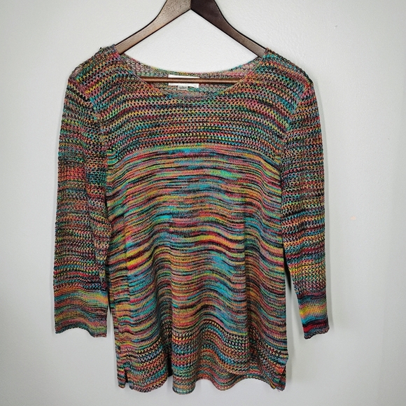 Studio JPR Rainbow Knit Top Womens Large Y2K Colorful Sheer Artsy Casual - Picture 10 of 10